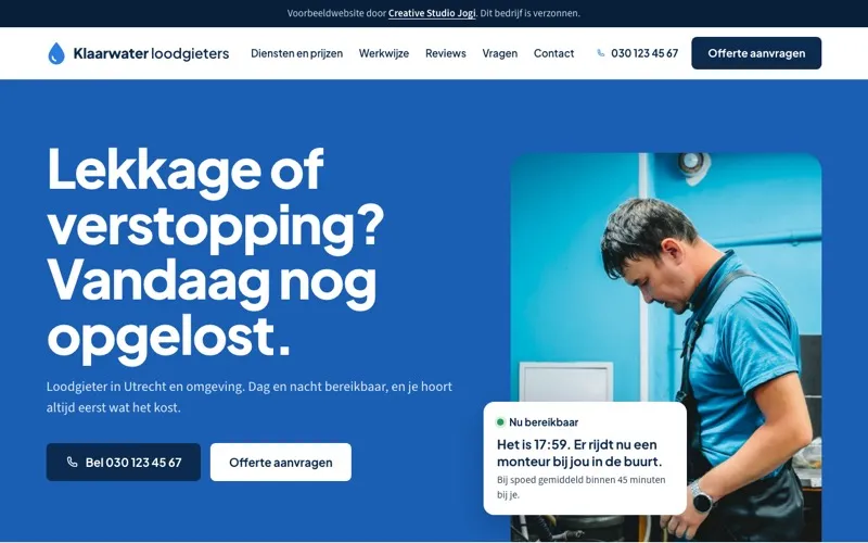 Homepage van Klaarwater Loodgieters